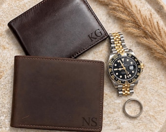 Genuine Leather Wallet for Men Black Wallet Birthday Gift for Dad