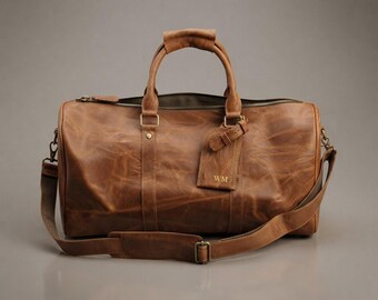 Genuine Leather Travel Bag, Overnight Duffle Bag with Shoe Compartment