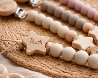 Personalisierte Schnullerkette Silikon Schnullerhalter mit Name | Baby Schnuller Zubehör | Neugeborenen Geschenk
