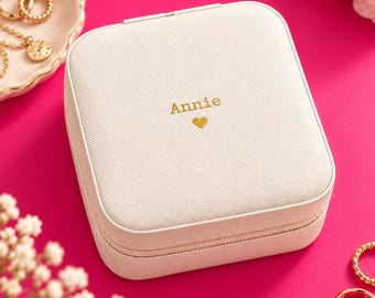 Travel Jewellery Box Bridesmaid Gift Personalised Name Monogram Storage Jewellery Organiser Compact Daughter Christmas Stocking Filler