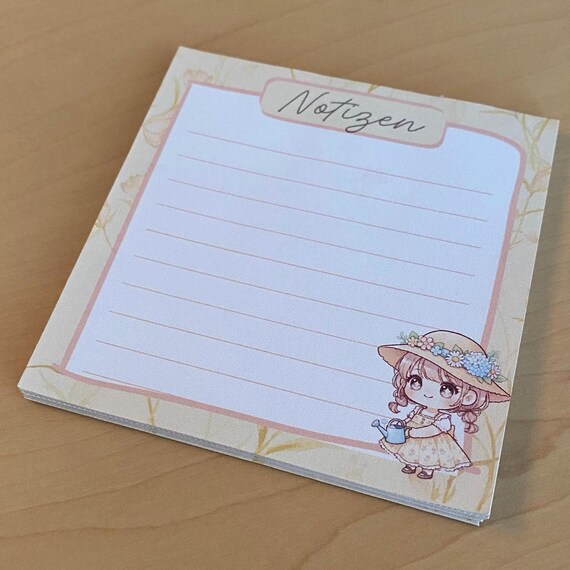Kawaii Girl Notepad: Floral Design, 90gsm Paper (30/60/90 Sheets)