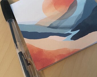 Landschaft Notizblock, Abstraktes Kunst Memo Pad, Sonnenuntergang Deko Schreibtisch, Natur Notizblock, Berge Geschenk, Ästhetisches Papier
