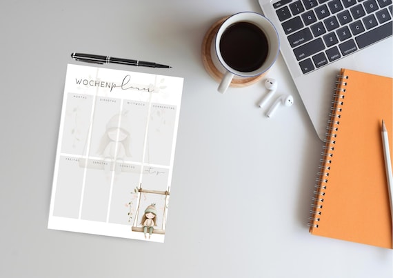 Wochenplaner A5 Notizblock - 60 Blatt  - Wochenübersicht Planer, Wochenkalender, Geschenk für Frauen, Mädchen, Studentin - Frieden Design