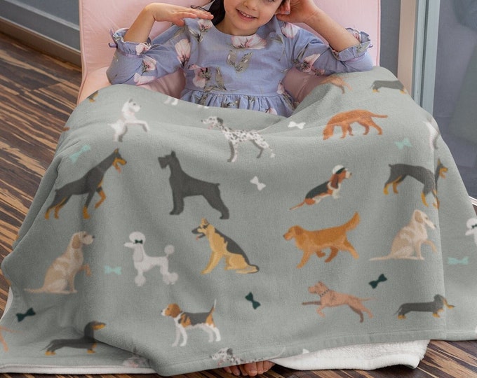 Mixed Dogs blanket, Pet all the dogs throw, keep cozy warm with your dog friends blanket, Animals blanket, puppies and dogs throw, dog decor