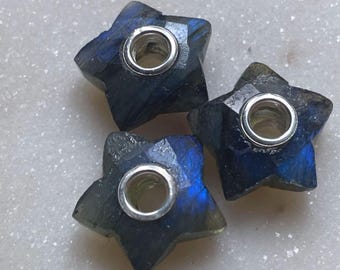 Diepblauwe ster labradoriet kraal – sterlingzilveren klinknagel, flitsende edelsteen sieraden maken