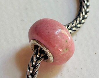 Rose Thulite Gemstone Bead with Sterling Silver Rivet for Charm Bracelets