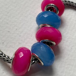 5pc Magenta and Sky Blu Colors Traditional Facetted Chalzedony for European Bracelet image 3