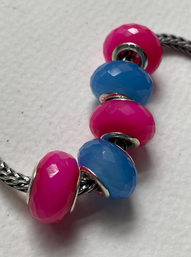 5pc Magenta and Sky Blu Colors Traditional Facetted Chalzedony for European Bracelet image 3