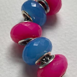 5pc Magenta and Sky Blu Colors Traditional Facetted Chalzedony for European Bracelet image 2