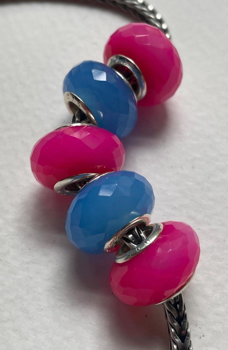 5pc Magenta and Sky Blu Colors Traditional Facetted Chalzedony for European Bracelet image 2