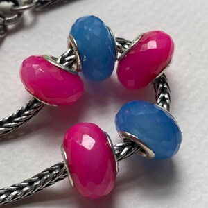 5pc Magenta and Sky Blu Colors Traditional Facetted Chalzedony for European Bracelet image 4