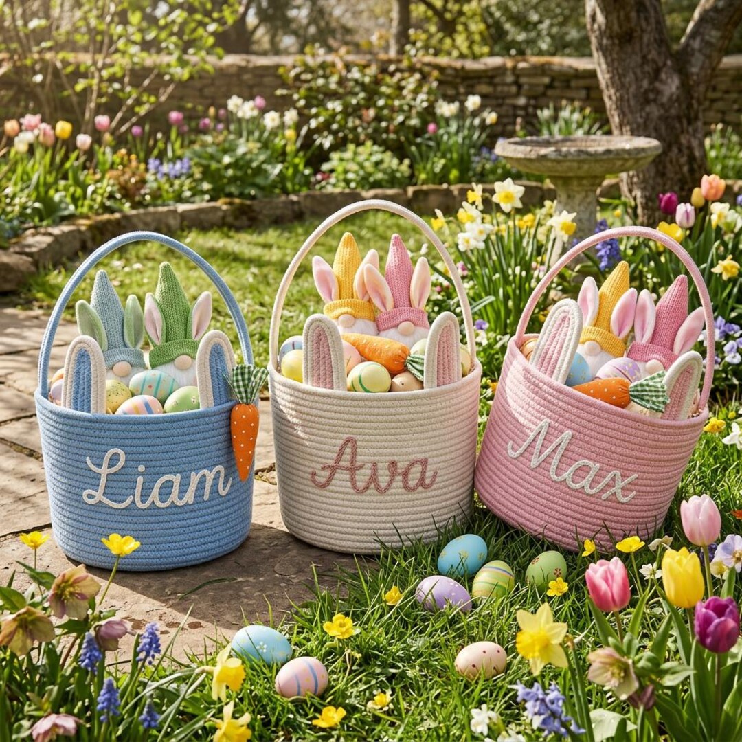 Easter Rope Boho Cotton Rope Easter Basket Personalized With Name, Personalized ...