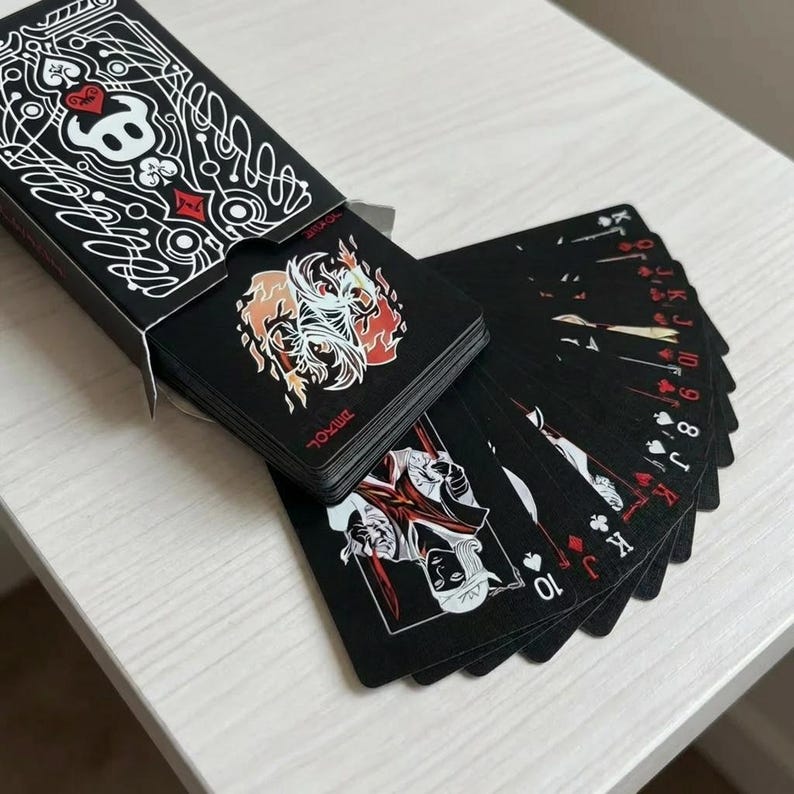 Handmade Hollow Knight Custom Playing Cards - 54 Poker Size Black & White Fan Art Deck, Gaming Anime Collectible, Hollow Knight Fan Gift image 2