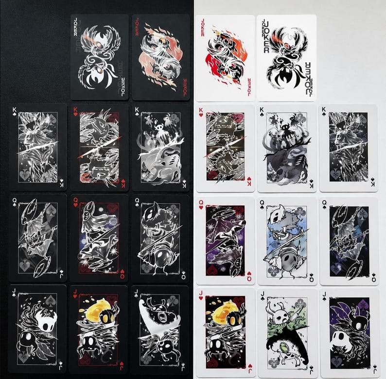 Handmade Hollow Knight Custom Playing Cards - 54 Poker Size Black & White Fan Art Deck, Gaming Anime Collectible, Hollow Knight Fan Gift image 6