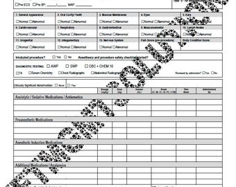 Veterinary Anesthesia Sedation Record, Canine Feline Dental Charts (PDF Download)