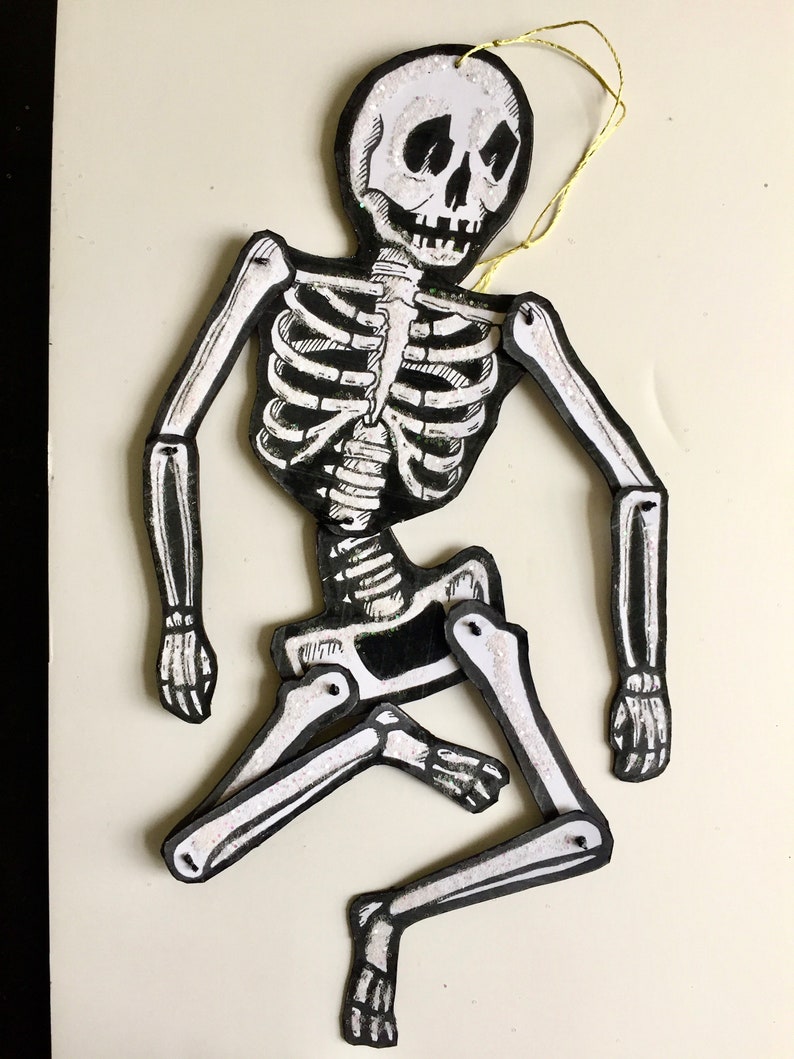 Digital Download Halloween Jointed Skeleton, Printable Skeleton, Retro