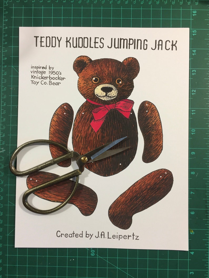 Digital Download Jumping Jack Teddy Kuddles Bear Paper Toy DIY