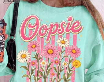 Oopsie Daisy PNG, Preppy Retro Daisy Stripe Design, Transparent Shirt Graphic, SVG Sublimation File