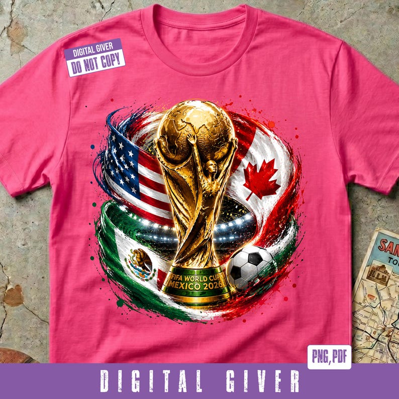 FIFA World Cup 2026 Shirt | Mexico USA Canada Soccer Graphic Tee | Gold Trophy Football Fan Gift | Sports Jersey Style PNG Design image 6