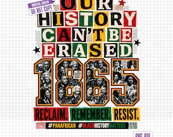 Our History Can't Be Erased PNG, Juneteenth 1865 PNG, Black History Shirt Design, African American Sublimation, Afro Woman PNG, Freedom Day
