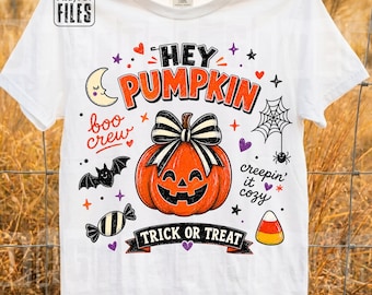 Girly Hey Pumpkin PNG, Retro Fall Sublimation Design, Trendy Halloween Shirt, Striped Boutique PNG