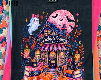 Haunted Book Store Halloween PNG, Bookish Fall Shirt Design, Girly Spooky Season Sublimation, Trendy Floral Autumn PNG