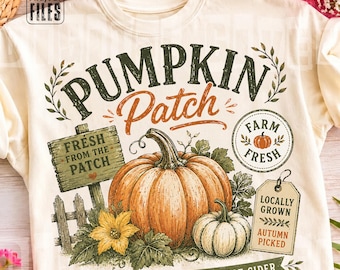 Retro Pumpkin Patch PNG, Farm Fresh Pumpkin Sublimation, Trendy Fall Shirt Design, Vintage Distressed Autumn PNG