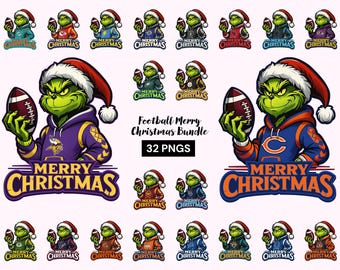 32 Merry Christmas Football Bundle PNG, Funny Christmas Design, Fall Sports Shirt PNG, Merry Christmas Digital Download Png