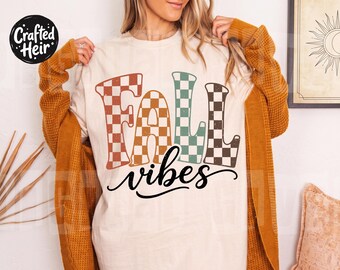 Retro checkered fall vibes SVG, groovy autumn shirt design, Thanksgiving PNG, digital download