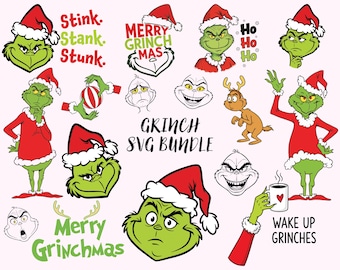 Paquete de archivos SVG del Grinch, archivos de corte navideños, PNG, DXF, EPS para Cricut y Silhouette.