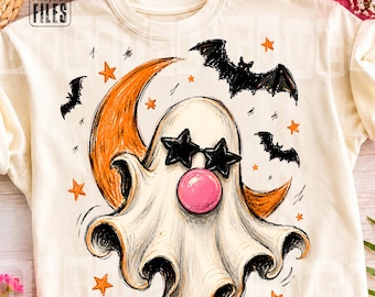 Ghost Blowing Bubble Gum Png Halloween Shirt Sublimation Design Graphic Spooky Season Digital Download