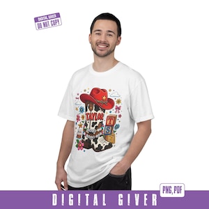 May include: A white t-shirt featuring a graphic of a cow-print cowboy boot topped with a red cowboy hat. The boot is decorated with beads and the text "TAYLOR" and "KNEW IT KNEW YOU". Nearby are colorful flowers, stars, and blocks labeled "T", "S", and "5".