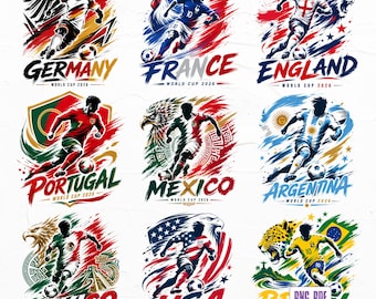 Soccer 2026 PNG Bundle, Country Soccer Clipart, Football Fan Shirt Design, National Flag PNG, Sublimation Design, Cricut Instant Download