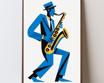 Saxophone Player Wall Art  Jazz Music Poster Musician Print  Vintage Jazz Decor Artistic Music Room Poster 20x30