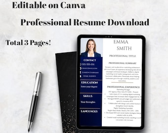 Editable Modern CV TEMPLATE For Microsoft Word Professional Resume Download Save to PDF Format Editable on Canva 3 Pages