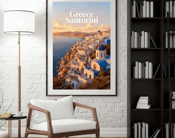 Art mural de Santorin, Grèce, impression numérique 20 x 30, affiche de Santorin en Grèce, paysage dôme bleu, décor d'île grecque imprimable