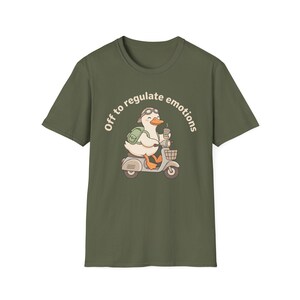 Off to Regulate Emotions Goose Scooter T-Shirt | Funny Mental Health Emotional Gift, Funny Self Care Anxiety Humor Tee image 5