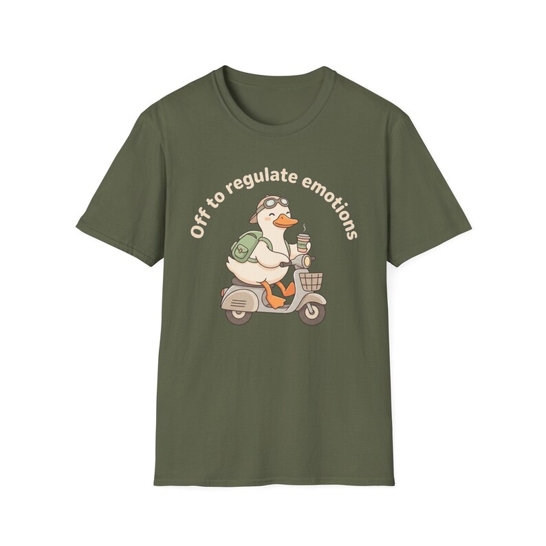 Off to Regulate Emotions Goose Scooter T-Shirt | Funny Mental Health Emotional Gift, Funny Self Care Anxiety Humor Tee image 5