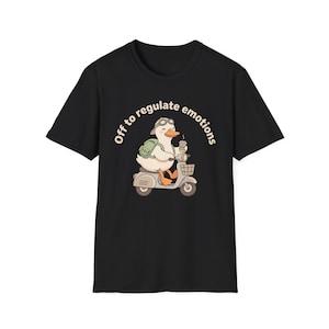 Off to Regulate Emotions Goose Scooter T-Shirt | Funny Mental Health Emotional Gift, Funny Self Care Anxiety Humor Tee image 3