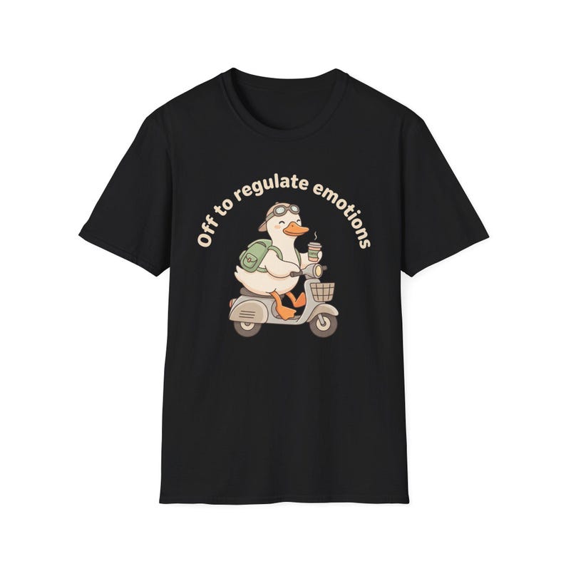 Off to Regulate Emotions Goose Scooter T-Shirt | Funny Mental Health Emotional Gift, Funny Self Care Anxiety Humor Tee image 3