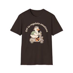 Off to Regulate Emotions Goose Scooter T-Shirt | Funny Mental Health Emotional Gift, Funny Self Care Anxiety Humor Tee image 4