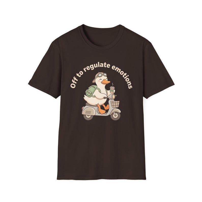 Off to Regulate Emotions Goose Scooter T-Shirt | Funny Mental Health Emotional Gift, Funny Self Care Anxiety Humor Tee image 4