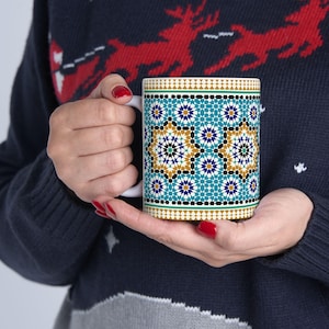 Moroccan Mosaic Mug:  Colorful Ceramic Coffee Cup 11oz 15oz Personalized Gift Tea Coffee