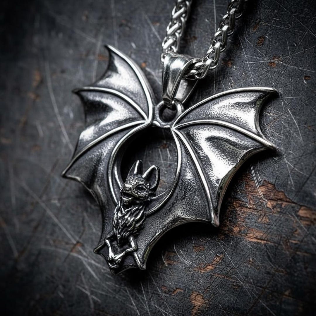 Stainless Steel Bat Pendant Necklace – Gothic Punk Biker Jewelry ...
