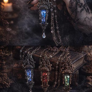 Medieval Glowing Lantern Necklace, dungeon lighting, Gothic Amulet, Witchy Jewelry, Renaissance Cosplay image 4