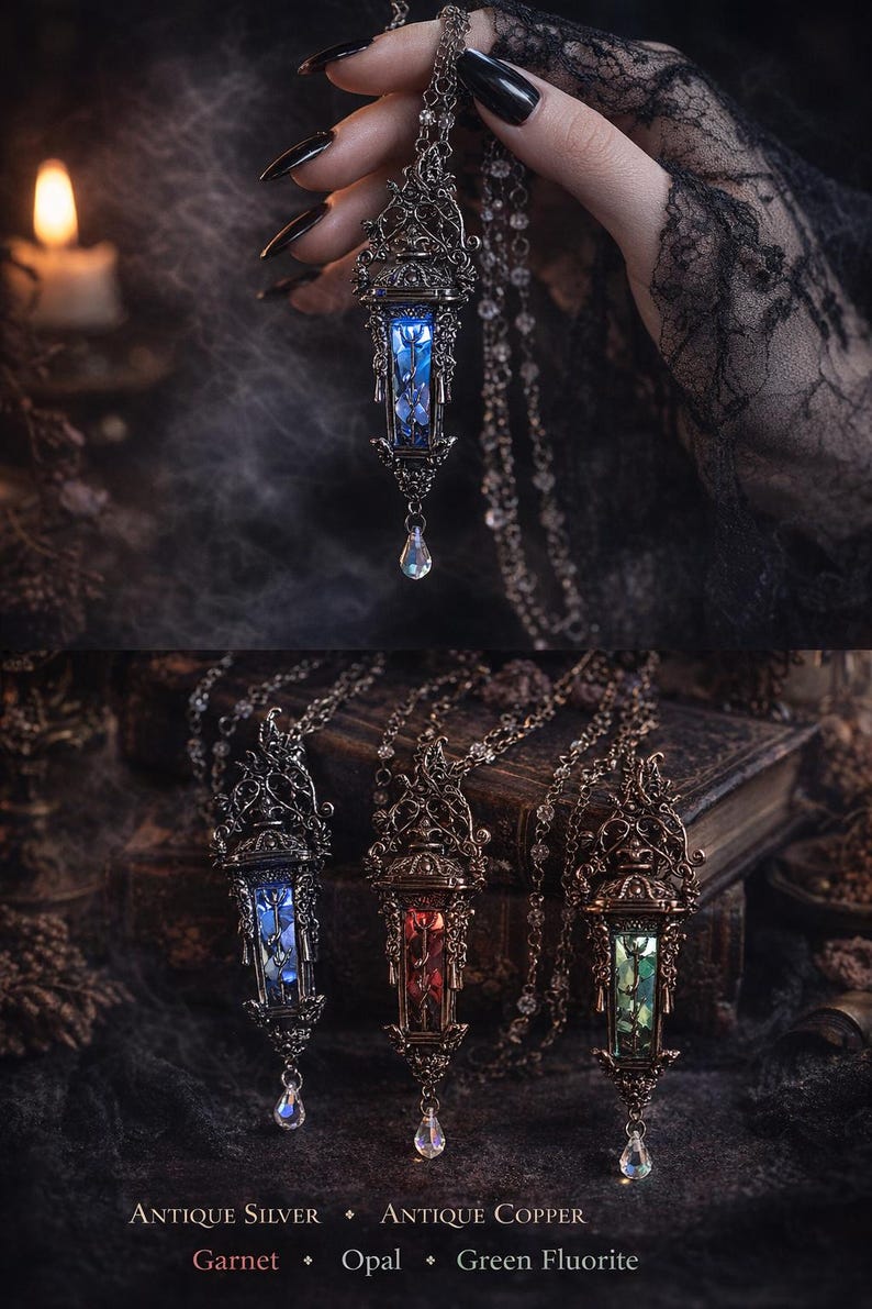 Medieval Glowing Lantern Necklace, dungeon lighting, Gothic Amulet, Witchy Jewelry, Renaissance Cosplay image 4