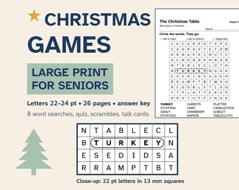 French Christmas Games for Seniors, Large-Print Word Search, Quiz and Scrambles, Care Home Activities PDF