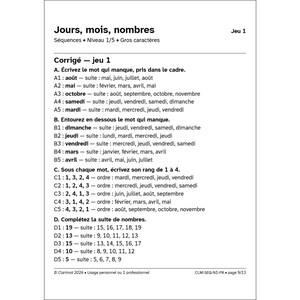 Exercices aphasie gros caractères, jours mois nombres, adultes après un AVC et seniors, séries automatiques niveau 1 image 8