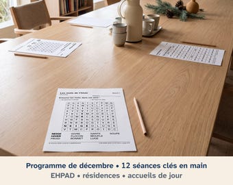 French Senior Activity Program December 2026, 12 Ready-to-Run Sessions, Large Print, Care Home, French PDF