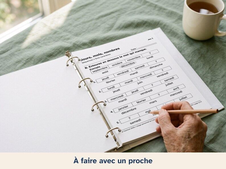 Exercices aphasie gros caractères, jours mois nombres, adultes après un AVC et seniors, séries automatiques niveau 1 image 5